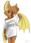  bat collaboration dingbat female green_eyes looking_at_viewer mammal mikepumalynx oversized_shirt plain_background seductive solo white_background 