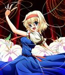  alice_margatroid blonde_hair blue_eyes capelet dress flower hairband jewelry open_mouth ring short_hair smile solo string touhou yanmarson 