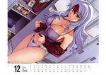  2011 absurdres amelia_evans breasts brown_hair calendar_(medium) camisole cleavage dutch_angle freezing highres kim_kwang_hyun large_breasts lavender_hair legs locker long_hair multicolored_hair official_art panties photo_(object) purple_panties solo thighs two-tone_hair underwear undressing 