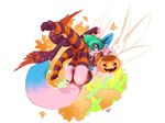  blue_eyes bulge butt canine crossdressing fox girly halloween holidays leaves legs_up legwear looking_at_viewer male mammal peritian pumpkin solo stockings stripes wings 