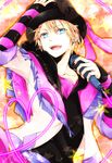  bad_id bad_pixiv_id blonde_hair blue_eyes fringe_trim hand_on_headwear hat heart heart_of_string kurusu_shou male_focus microphone open_mouth solo uta_no_prince-sama zeke_69 