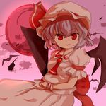  bat blue_hair hat moon red_eyes red_moon remilia_scarlet shize_(coletti) solo touhou wings 