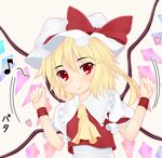  bad_id bad_pixiv_id blonde_hair fang flandre_scarlet flapping happy hat kiyomin red_eyes side_ponytail smile solo touhou wings 