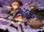  bat bike_shorts blue_eyes boots bow broom broom_riding brown_eyes brown_hair bug butterfly cape cravat crossdressing cup drinking_glass elbow_gloves formal gloves halloween happy_halloween hat inazuma_eleven_(series) inazuma_eleven_go insect kirino_ranmaru long_hair male_focus miniskirt mizuhara_aki multiple_boys orange_skirt otoko_no_ko petticoat pink_hair shindou_takuto short_hair skirt smile suit thigh_boots thighhighs too_many too_many_bats twintails wine_glass witch witch_hat 