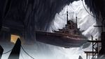  boat cave chain depth_of_field dog floating glowing ice lights mountain okita original scenery ship signature snow watercraft widescreen 
