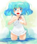  bad_id bad_pixiv_id blue_eyes blue_hair casual_one-piece_swimsuit fish kawashiro_nitori lamprey maccha_cocoa_(mococo) one-piece_swimsuit solo strap_slip swimsuit touhou two_side_up 