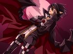  akatsuki_(kuon) bad_id bad_pixiv_id black_hair cape choker cloud crossed_arms disgaea dutch_angle formal gloves glowing glowing_eye makai_senki_disgaea_4 male_focus moon pants pink_moon pointy_ears red_eyes solo suit valvatorez_(disgaea) vampire white_gloves 