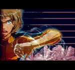  bad_id bad_pixiv_id blonde_hair blue_eyes bruce_lee's_jumpsuit degarashi electricity glowing glowing_eyes huang_baoling letterboxed short_hair sleeves_rolled_up solo tiger_&amp;_bunny 