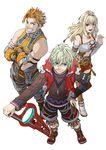  2boys beco blonde_hair blue_eyes brown_eyes brown_hair fiorun green_eyes long_hair multiple_boys open_mouth rein_(xenoblade) shulk sword weapon xenoblade_(series) xenoblade_1 