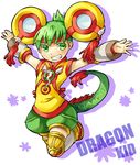 bad_id bad_pixiv_id chinese_clothes cr72 detached_sleeves dragon_kid dragon_tail green_eyes green_hair grin hat huang_baoling jumping kemonomimi_mode ponytail short_hair shorts smile solo superhero tail thighhighs tiger_&amp;_bunny 