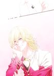  barnaby_brooks_jr blonde_hair glasses green_eyes hasiba_kousuke jacket jewelry lapel_pin male_focus necklace red_jacket solo tiger_&amp;_bunny 