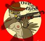  avian bird breasts cowgirl female gun hat nipples nude owl pussy ranged_weapon shotgun solo trancua weapon 