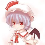  blue_hair blush hat pointing red_eyes remilia_scarlet shize_(coletti) solo touhou wings 