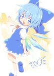  ayakashi_(monkeypanch) blue_hair blush bow cirno dress hair_bow heart highres short_hair smile solo touhou wings 