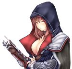  assassin's_creed_(series) belt blade breasts brown_eyes brown_hair cape choker cleavage ezio_auditore_da_firenze genderswap genderswap_(mtf) gloves hidden_blade hood large_breasts no_bra short_hair solo transparent_background vambraces weapon yui.h 