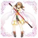  :d asagi_(seal47) bare_legs bike_shorts bow braid brown_hair coat detached_collar flower full_body green_eyes hair_flower hair_ornament hair_ribbon hairband happy leia_rolando open_mouth ribbon rod shoes short_hair smile solo tales_of_(series) tales_of_xillia 