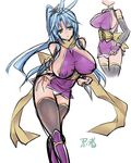  antenna_hair aqua_eyes areola_slip areolae bare_shoulders blue_hair breasts cleavage final_fantasy final_fantasy_ix fishnet_armwear fishnet_legwear fishnets genderswap genderswap_(mtf) gigantic_breasts kuja kunai long_hair ninja open_mouth panties puffy_nipples side-tie_panties sketch thighhighs underwear very_long_hair weapon white_panties ziz_(pantwo) 