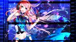  blue_eyes chikashige flower headphones headset highres jewelry long_hair megurine_luka music navel necklace open_mouth pink_hair rose singing solo vocaloid 