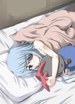  bunny eyepatch infinite_stratos laura_bodewig long_hair lying mister_(black_and_white) on_side pillow red_eyes silver_hair solo stuffed_animal stuffed_toy 