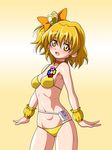  bag bikini blonde_hair choker cure_pine eyelashes fresh_precure! hair_ornament handbag heart heart_hair_ornament inferno_(nanbu14) magical_girl orange_choker precure short_hair solo swimsuit wrist_cuffs yamabuki_inori yellow_eyes 