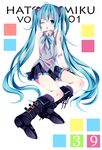  ahoge aqua_eyes aqua_hair bad_id bad_pixiv_id black_skirt boots gloves hatsune_miku kouko legs long_hair miniskirt necktie one_eye_closed open_mouth pleated_skirt sitting skirt solo striped striped_skirt twintails very_long_hair vocaloid wince 