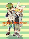  animal_ears animal_hood barnaby_brooks_jr blonde_hair brown_eyes brown_hair bunny_ears bunny_hood bunny_tail cabbie_hat child green_eyes hat highres hood kaburagi_t_kotetsu kemonomimi_mode multiple_boys nakajou_akira necktie one_eye_closed tail tiger_&amp;_bunny tiger_ears tiger_tail time_paradox vest younger 