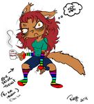  angry breasts cat coffee feline female flaming_eyes hair in_abyss mammal pelvic_thrust plain_background raye_(in_abyss) red_eyes red_hair solo white_background 