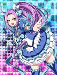  argyle argyle_background blue_background blue_choker blue_skirt choker cure_beat eyelashes frills fuji_hyorone gradient gradient_background heart kurokawa_eren layered_skirt long_hair magical_girl miniskirt petticoat precure purple_background purple_hair seiren_(suite_precure) skirt suite_precure thighhighs yellow_eyes zettai_ryouiki zoom_layer 