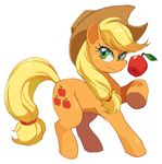  applejack_(mlp) blonde_hair cowboy_hat equine female feral freckles friendship_is_magic fruit green_eyes hair hat horse looking_at_viewer mammal my_little_pony nemurism plain_background pony post solo white_background 