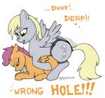  age_difference all_fours anal anal_penetration blonde_hair cub cutie_mark derp derpy_hooves_(mlp) dialog dildo doggystyle ecmajor english_text equine female feral feral_on_feral friendship_is_magic from_behind hair horse lesbian mammal my_little_pony pegasus penetration pink_hair plain_background pony purple_hair scootaloo_(mlp) sex sex_toy size_difference strapon text white_background wing_boner wings wrong_hole young 