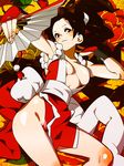  armpits bare_shoulders blush breasts brown_eyes brown_hair cleavage covered_nipples fan fatal_fury fingerless_gloves folding_fan gloves japanese_clothes large_breasts long_hair panties pelvic_curtain ponytail revealing_clothes shiranui_mai side_slit solo the_king_of_fighters tsurukame_(doku) underwear 