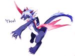  cub dragon english_text hair horn male plain_background pose shota snooow solo text white_hair yksel young 