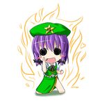  aura blush_stickers braid chibi cosplay dress_shirt hair_ribbon hat heart hong_meiling hong_meiling_(cosplay) ichimi nagae_iku open_mouth purple_hair ribbon shirt short_hair solid_circle_eyes solo star touhou twin_braids 