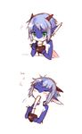  chopsticks cub dragon eating food green_eyes hair horn human male ramen rice_cake shota snooow white_hair yksel young 