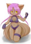  anthro bikini blush canine chest_tuft clothed clothing cute female fingerless_gloves fox fur gloves hair kneeling looking_at_viewer mammal navel pink_hair plain_background pose purple_hair shune skimpy solo swimsuit tight_clothing tuft white_background wire 