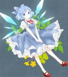  :o blue_eyes blue_hair chico152 cirno floral_background gradient_eyes mary_janes md5_mismatch multicolored multicolored_eyes no_socks shoes short_hair solo touhou v_arms wings 