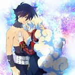  1girl belt blue_hair closed_eyes coat couple hetero holding jewelry long_hair mosako multicolored_hair nia_teppelin overcoat ring shirtless simon tengen_toppa_gurren_lagann two-tone_hair very_long_hair 