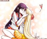  2girls aino_minako bishoujo_senshi_sailor_moon blonde_hair blue_eyes blush choker couple elbow_gloves gloves hino_rei kiss long_hair multiple_girls purple_hair sailor_mars sailor_venus saliva sexy skirt yuri 