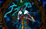  blood blue_hair bone dress gears hat heart horror_(theme) kawashiro_nitori key long_hair solo teeth teihen_no_kimura touhou veins 