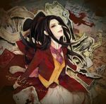 alice:_madness_returns alice_(wonderland) alice_in_wonderland alternate_costume black_hair blood bug bunny butterfly dress flower gloves green_eyes insect jewelry lips long_hair necklace satsuki_g smile solo 