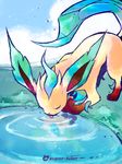  eyes_closed feral leaf_tail leafeon licking nintendo pok&#233;mon pok&eacute;mon solo super-tuler tail tongue video_games water 