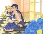  2girls bishoujo_senshi_sailor_moon bishoujo_senshi_sailor_moon_sailor_stars eyes_closed hug kiss kou_seiya long_hair multiple_girls school_uniform schoolgirl tsukino_usagi usagi yuri 