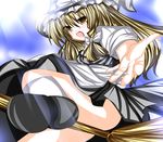  bad_id bad_pixiv_id blonde_hair broom broom_riding hat highres kirisame_marisa open_hand solo tabuchi_(tabuchisanchi) touhou witch_hat yellow_eyes 