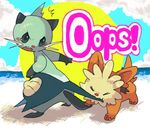  bite blue_eyes blush canine dewott dog eyes_closed hoh0niku lillipup mammal mustelid nintendo otter pok&#233;mon pok&eacute;mon seaside video_games water 