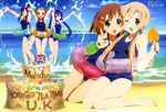  :d absurdres akiyama_mio armpits arms_up barefoot beach cheek-to-cheek english flag group_name highres hirasawa_yui hug innertube k-on! k-on!_movie kotobuki_tsumugi legs long_hair megami multiple_girls nakano_azusa ocean octopus official_art old_school_swimsuit one-piece_swimsuit one_eye_closed open_mouth round_teeth sand sand_castle sand_sculpture school_swimsuit seashell shell smile splashing swimsuit tainaka_ritsu takemoto_yasuhiro teeth trowel twintails union_jack united_kingdom v 