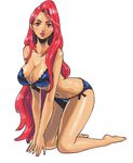  alternate_hairstyle bad_id bad_pixiv_id barefoot bra breasts cleavage crimson_viper hair_down kneeling large_breasts lingerie lips lipstick long_hair makeup navel okada_(hoooojicha) panties red_eyes red_hair solo street_fighter street_fighter_iv_(series) underwear underwear_only very_long_hair 