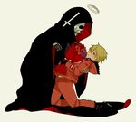 1boy artist_request blonde_hair bouquet couple cross death_(entity) flower grim_reaper halo kenny kenny_mccormick short_hair simple_background skull smile source_request south_park 