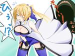  arc_system_works blonde_hair blush breasts cleavage dizzy fang genderswap guilty_gear ky_kiske kyko kyuchan long_hair m.u.g.e.n mugen_(game) skirt wink 