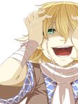  :d bad_id bad_pixiv_id bandages blonde_hair crying crying_with_eyes_open face green_eyes mizuhashi_parsee open_mouth scarf shirane_koitsu short_hair smile solo tears touhou 