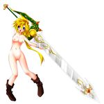  bianca's_son blonde_hair blue_eyes blush boots bracelet breasts dragon_quest dragon_quest_v genderswap genderswap_(mtf) highres huge_weapon jewelry long_hair medium_breasts nude open_mouth oushi pussy sword weapon 